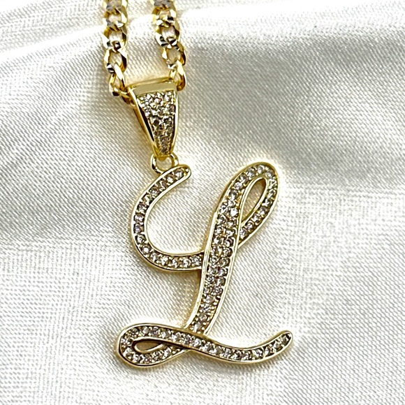 18K Gold Plated over 925 Solid Sterling Silver "L" Letter Necklace - Picture 4 of 9